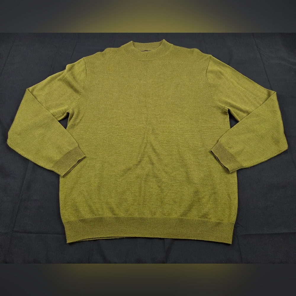 Linea Uomo Mock Neck Sweater Mens Large Green Pullover Solid Wool Blend
